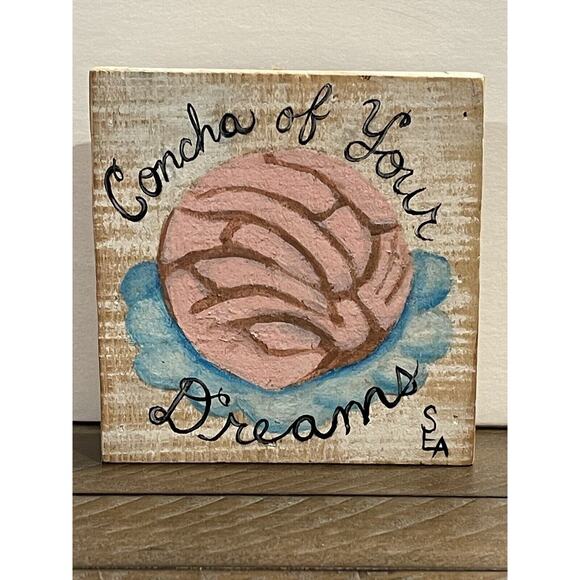 Concha of Your Dreams Wood Block 4x4 Painting - Bathroom Decor - Picture 1 of 3